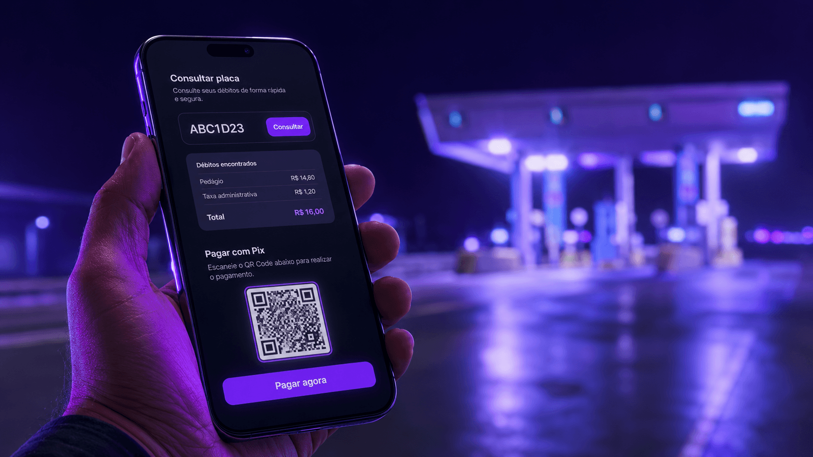 smartphone com aplicativo pedágio eletrônico consultando placa