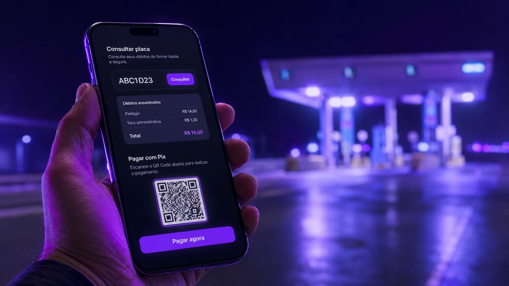 smartphone com aplicativo pedágio eletrônico consultando placa